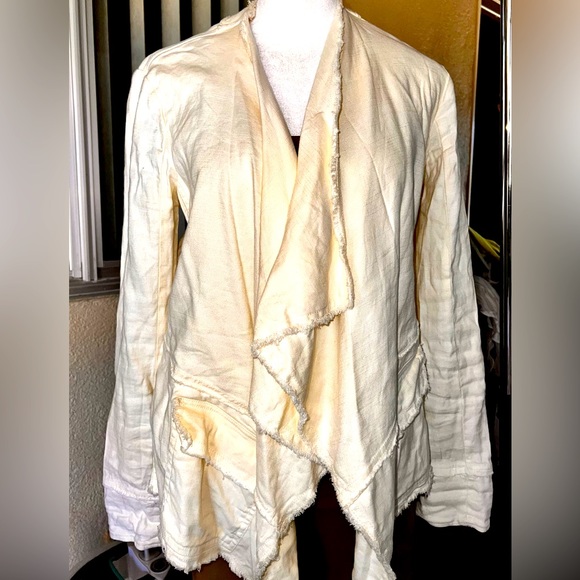 FREE PEOPLE Eggshell Femme Raw Edge Linen Blend Waterfall Blazer Buckles! Small - Picture 3 of 10